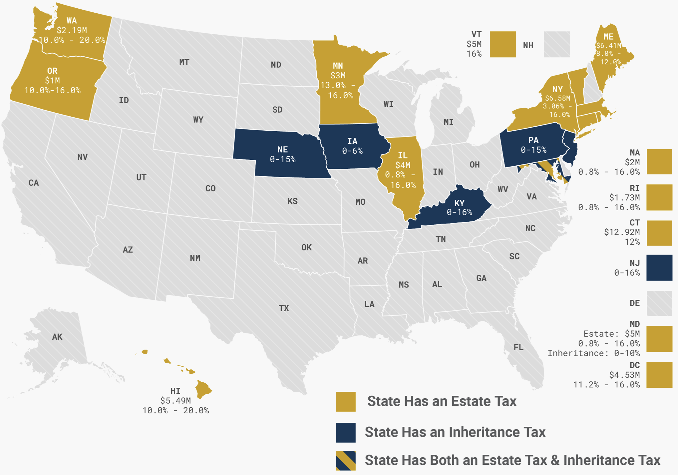 Map of State Estate Tax Rates